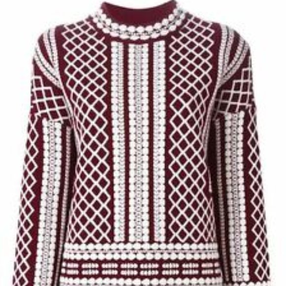 Tory Burch Red Printed Jacquard Sweater - Picture 2 of 6